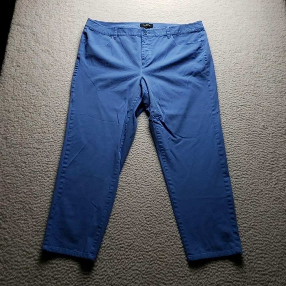 Talbots Pants Womens 18W Blue Twill Chino Flat Front Stretch Pockets Casual